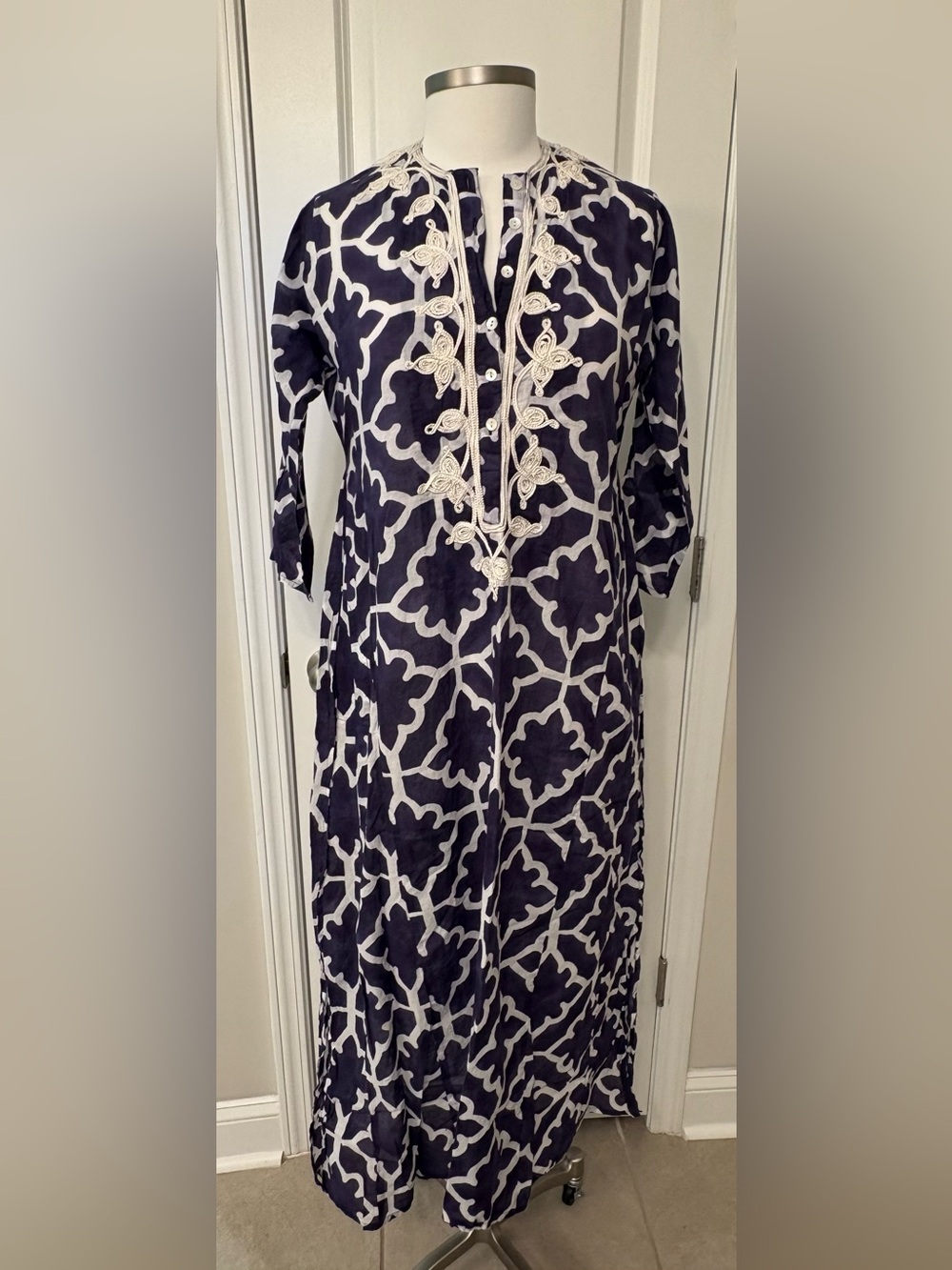 Roberta Roller Rabbit Long Meena Kurta in Monaco Pool Kaftan Size XS